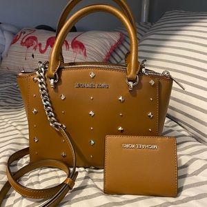 Michael Kors tan satchel and wallet set
